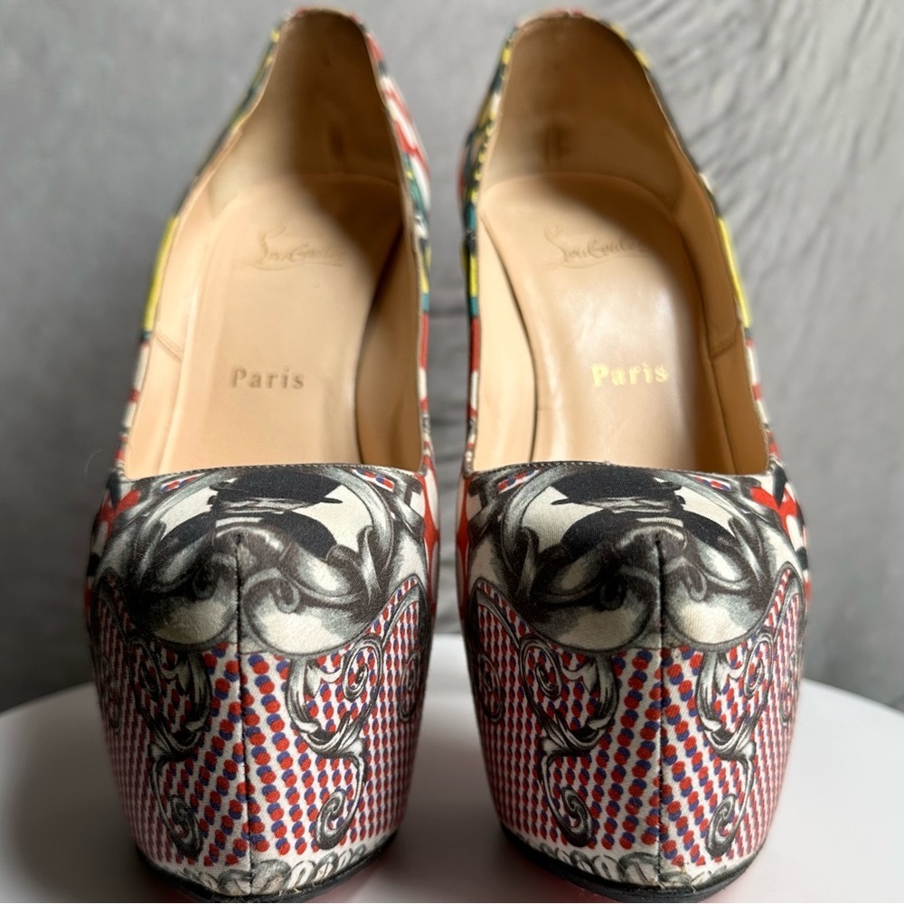 🌺CHRISTIAN LOUBOUTIN 👠Daffodil Multicolor 160mm Print Fabric Platform sz: 38.5 - Picture 11 of 17
